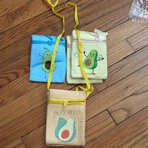Avocado Themed Kids Crossbody Bags - Blue, Yellow, Tan